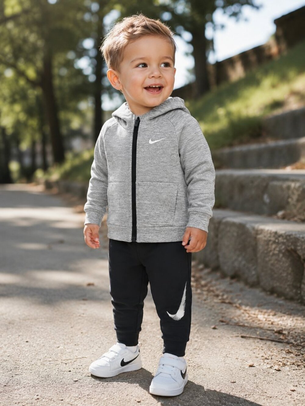 NWT Nike Toddler Boy Jogger Set Size 18 Months Gray Hoodie Black Pants